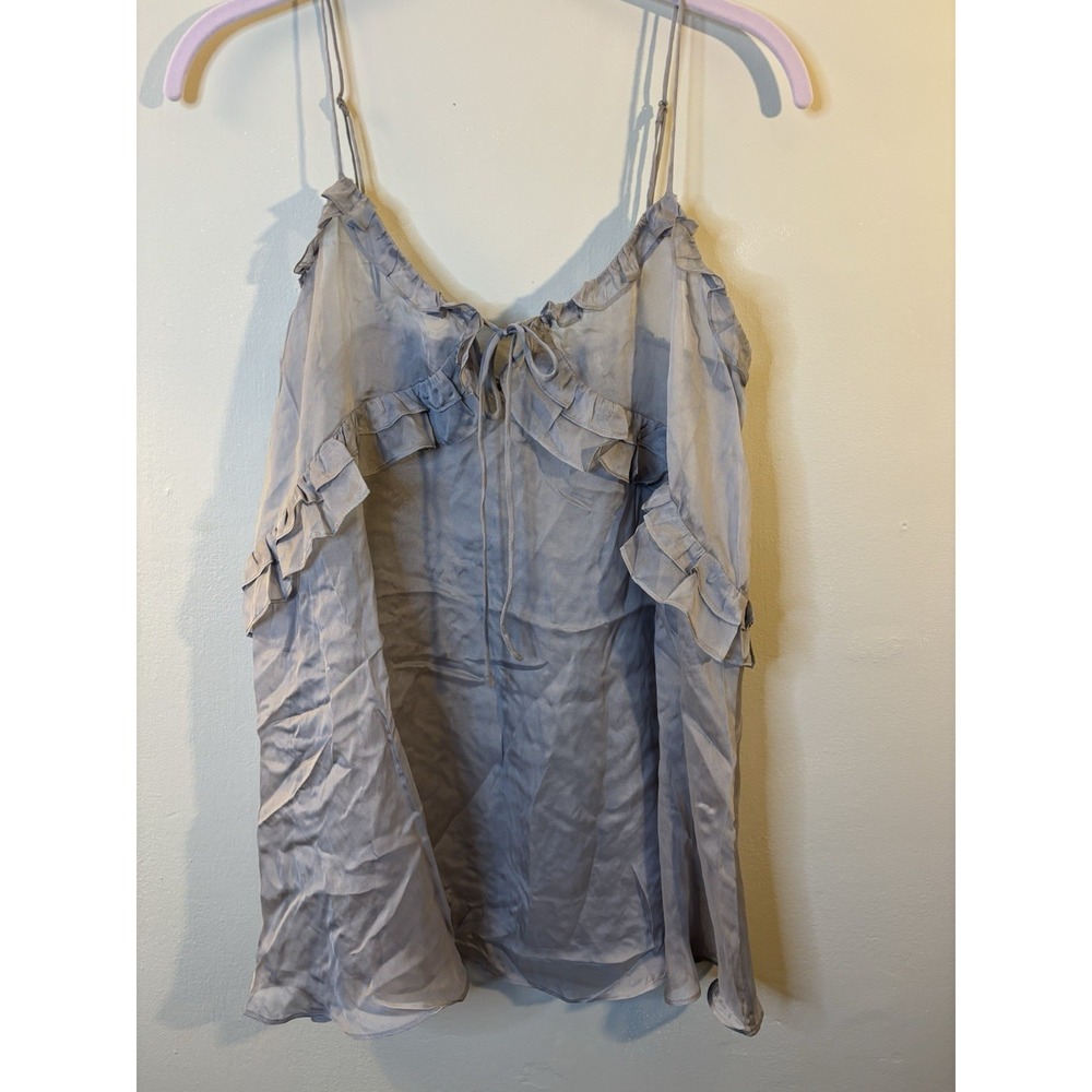 SKIMS Gray Sheer Silk Ruffle Tank‎ Camisole Top L Romantic